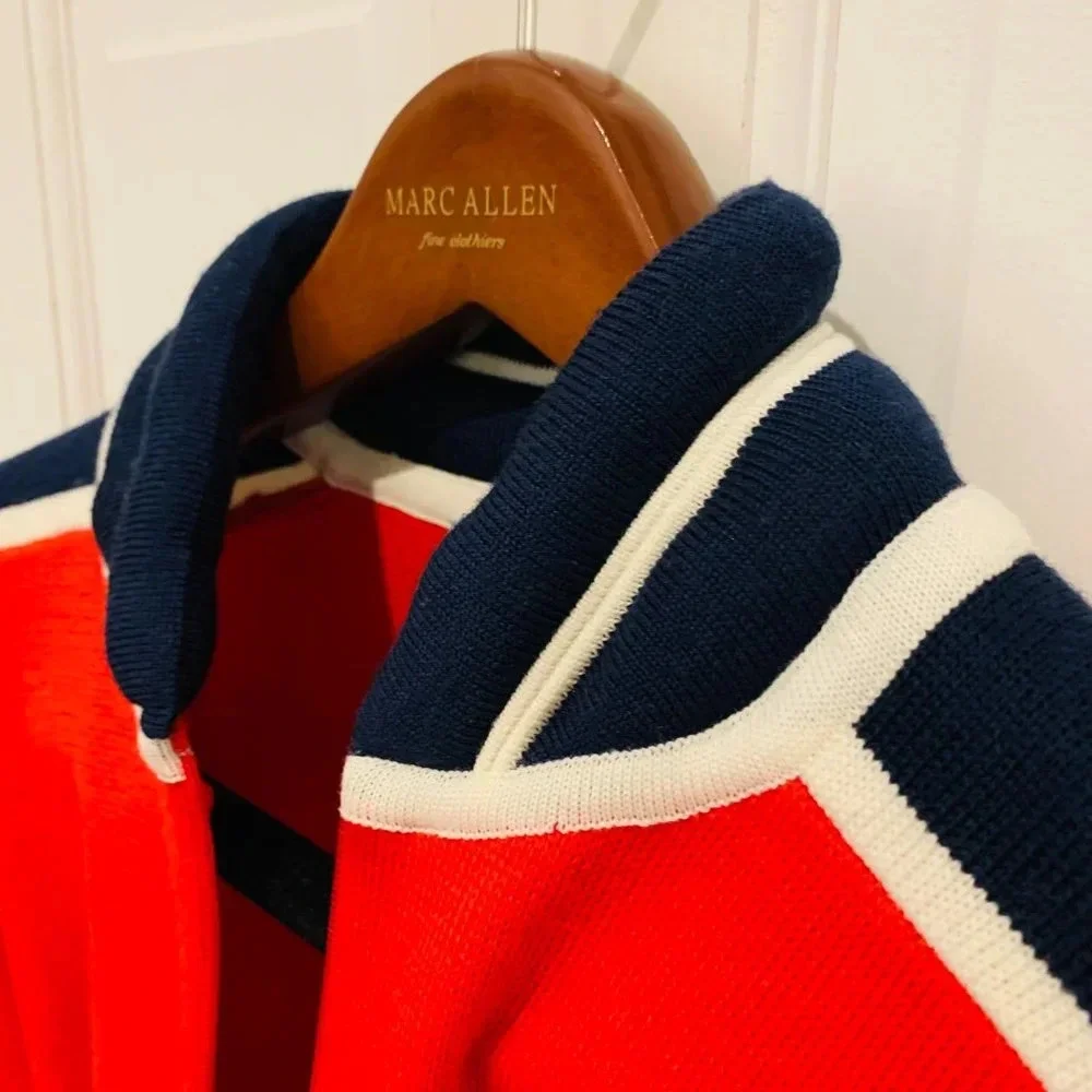 Vintage Meister Sweater Ski Acrylic Wool Blend Blue Navy Red 1/4 Zip Men MEDIUM - Picture 7 of 16